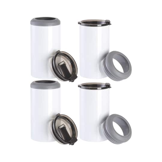 Craft Express 4ct. 12oz. White Stainless Steel Four in One Can Cooler